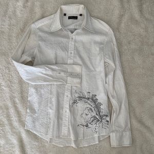 7 Diamonds Men's White textured striped shirt, Medium